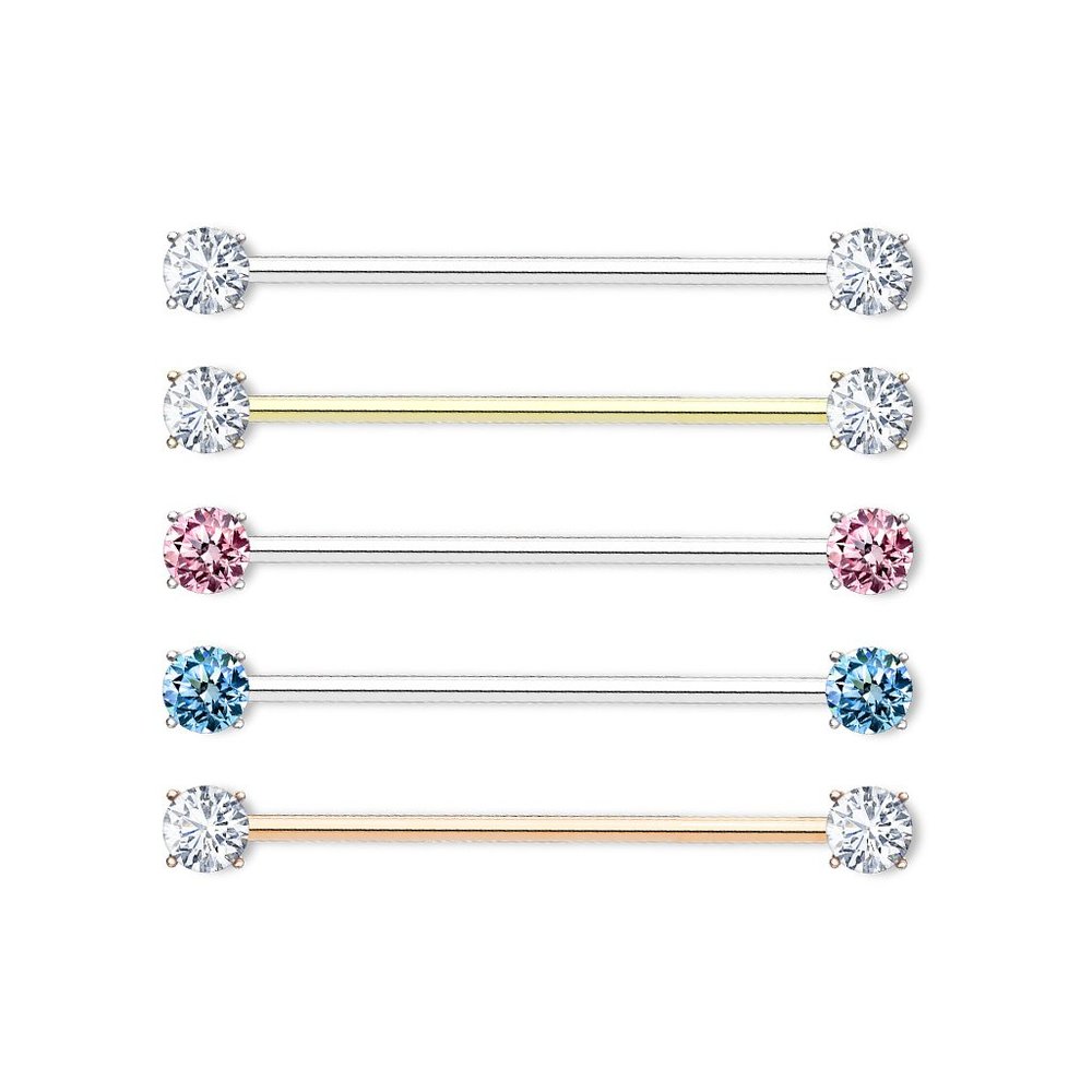 Round CZ Prong Set Ends 316L Surgical Steel Industrial Barbells